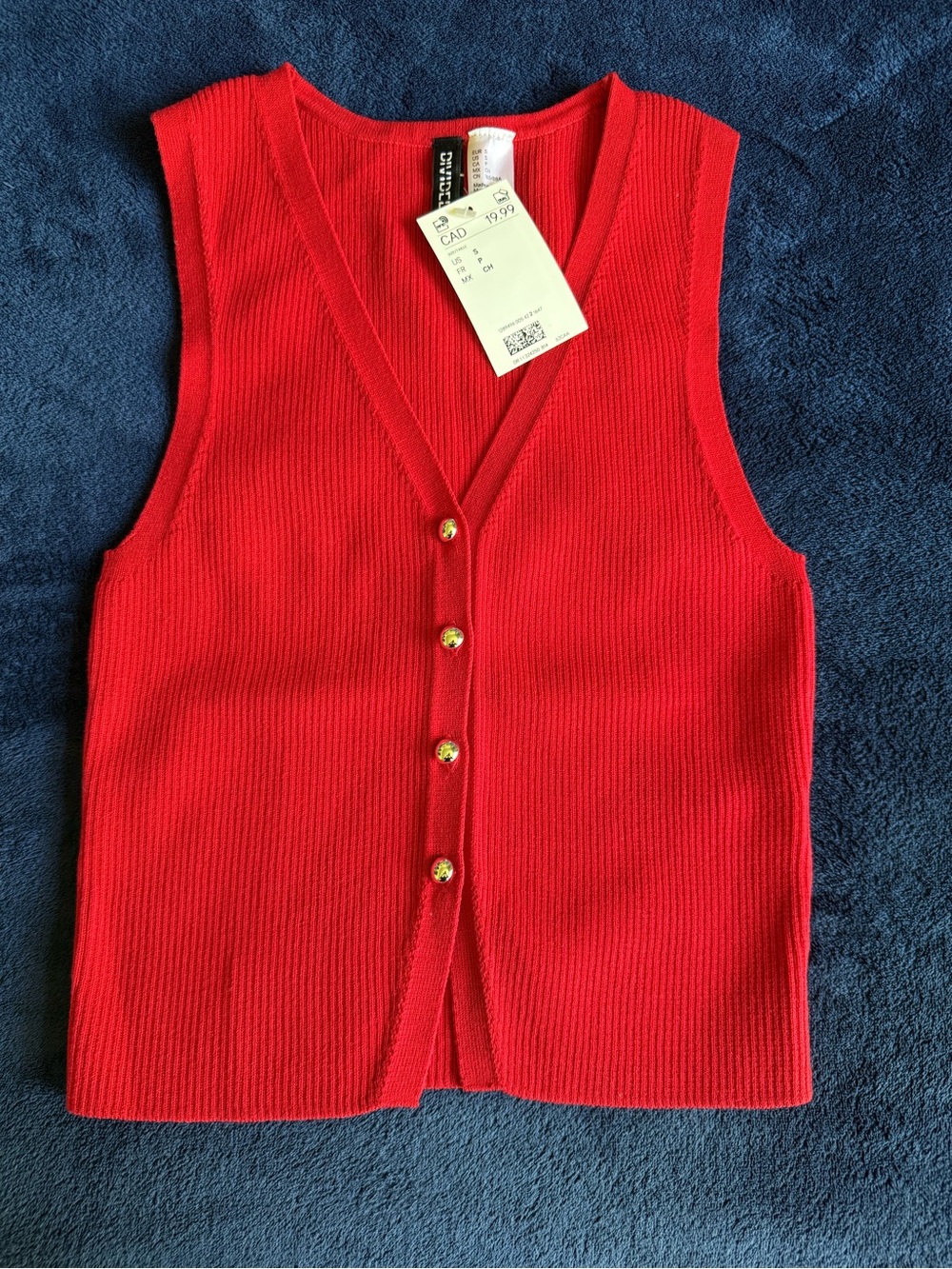 Divided Red Sleeveless Ribbed Button-Front Vest